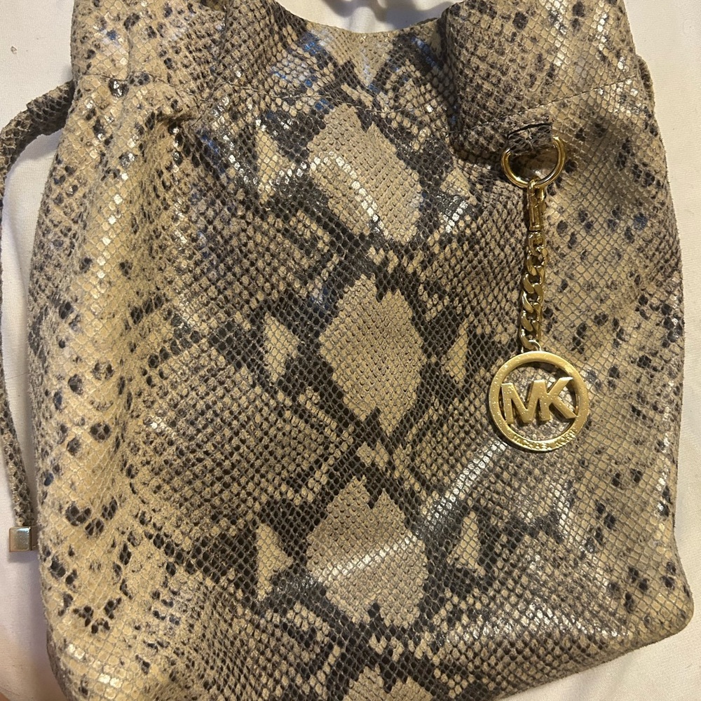 Michael Kors Beige Snake Print Shoulder Bag